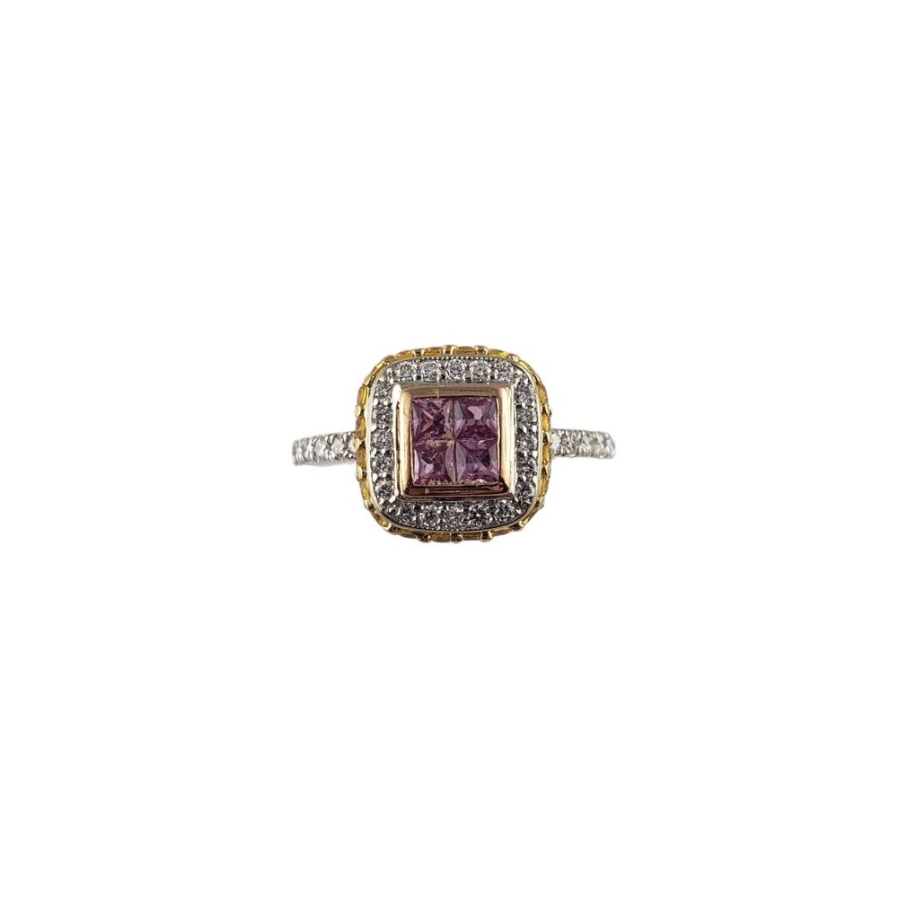 Vintage 18 Karat White Gold Pink and Yellow Sapphire & Diamond Ring Size 7 JAGi